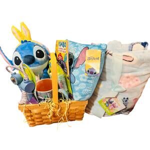Stitch  adorable Easter bundle soft 60 70 throw cloud pillow ,color book ,chalk,